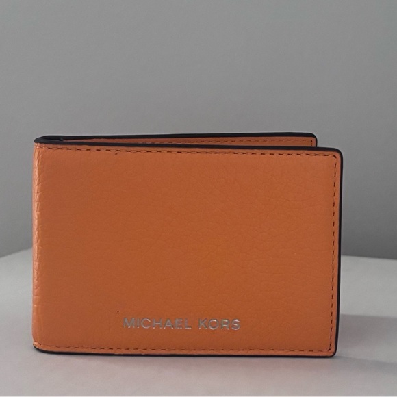 Men’s Michael Kors Tangerine Cooper Pebbled Leather Card Holder - Picture 1 of 3